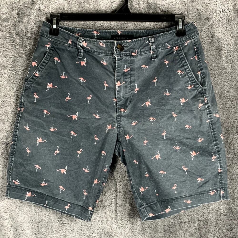 Aeropostale Shorts Mens 31 (32) Blue Flamingo Chino Preppy Vacation Tropical